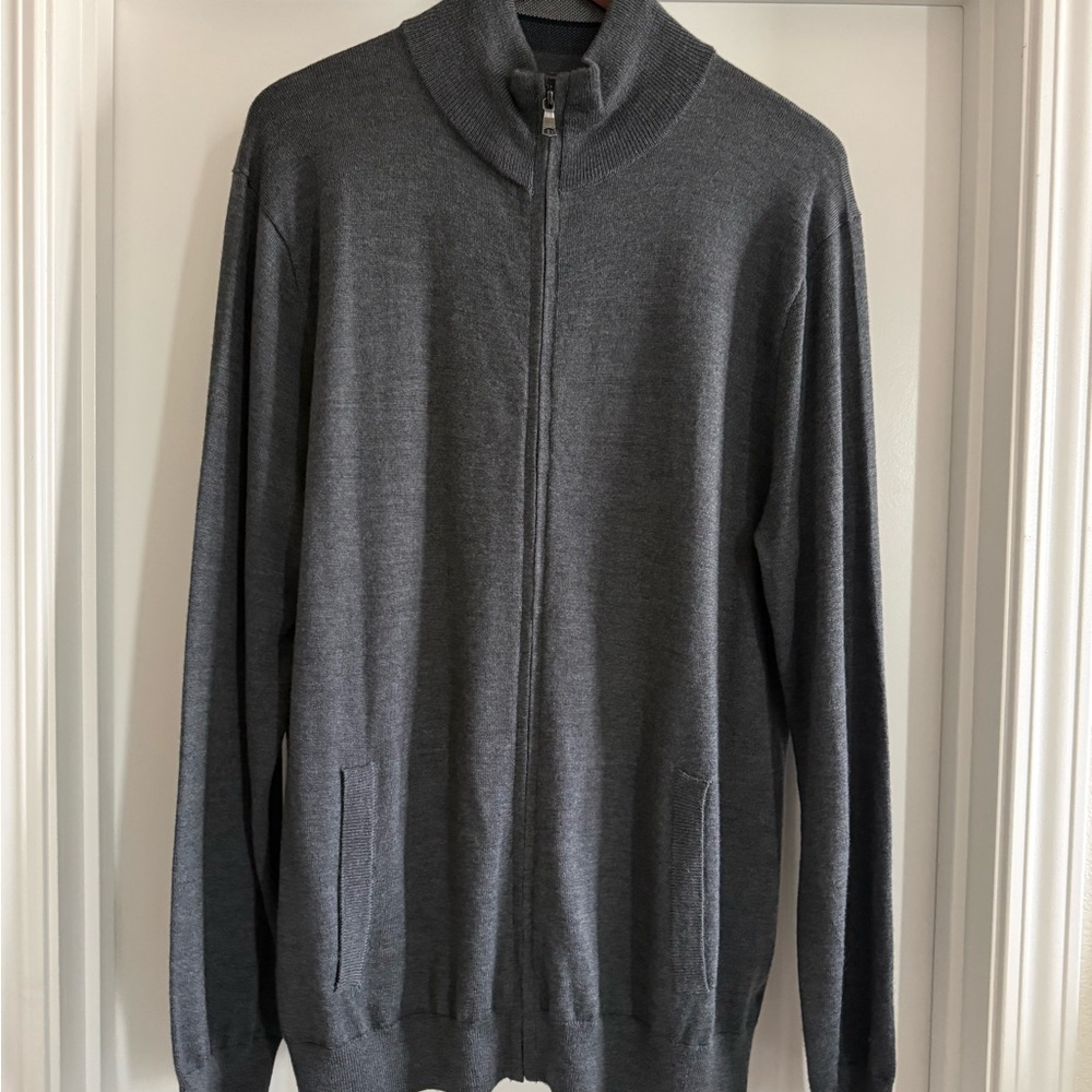 Banana Republic Men's Charcoal Merino Wool Zip-Up Sweater XL